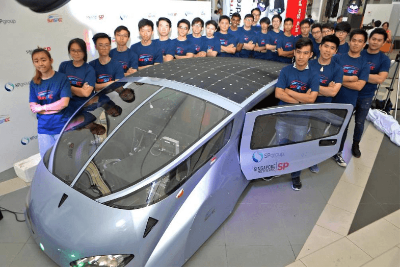 Singapore Polytechnic Engineering students in the SunSPEC 5 solar car team